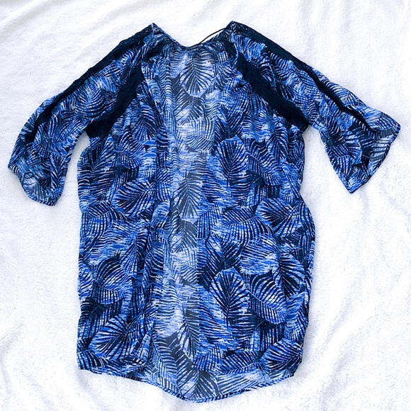 Express Sweaters - Express Kimono Black Blue Lace Trim